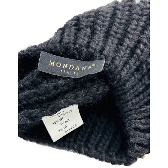 NWT Mondana Italia Women’s Alpaca Blend Knit Beanie Black Luxury Winter Hat OS - Picture 4 of 4